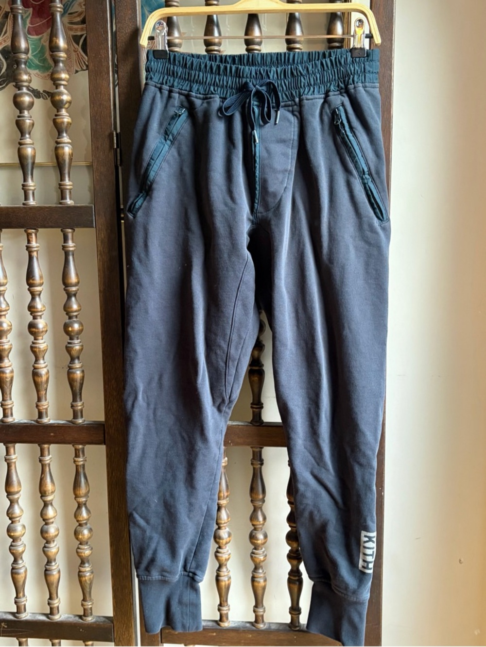 KITH 2014 Black Reflective Box Logo Cotton Joggers Sweatpants Mens Size Small